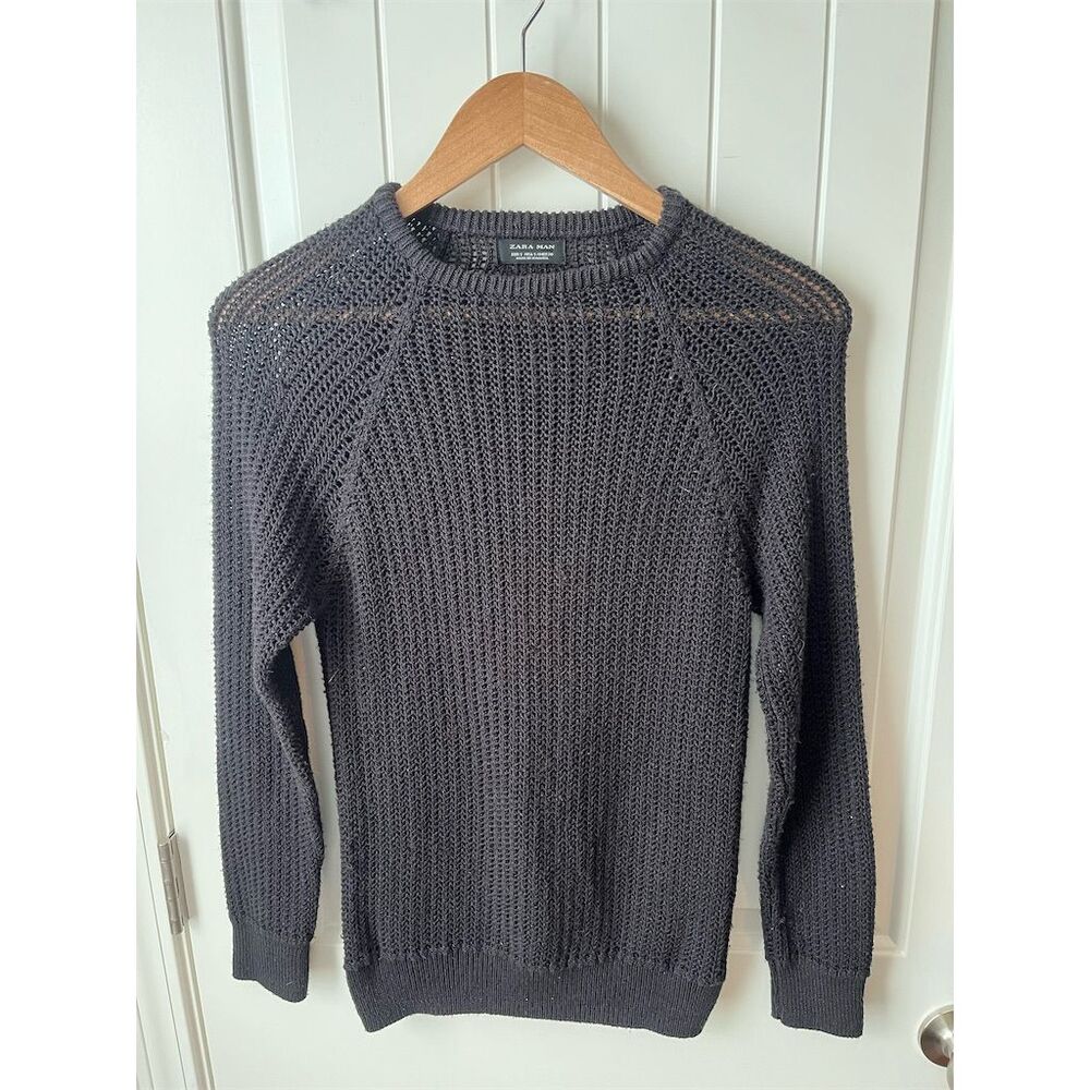 Zara Man Black Loose Knit Pullover Sweater Men's Size S Casual